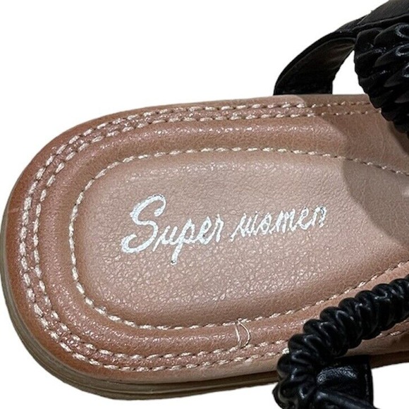 Super Women Italian Leather Size 37 Black Jewel Cushion Comfort Sandals - Picture 6 of 8